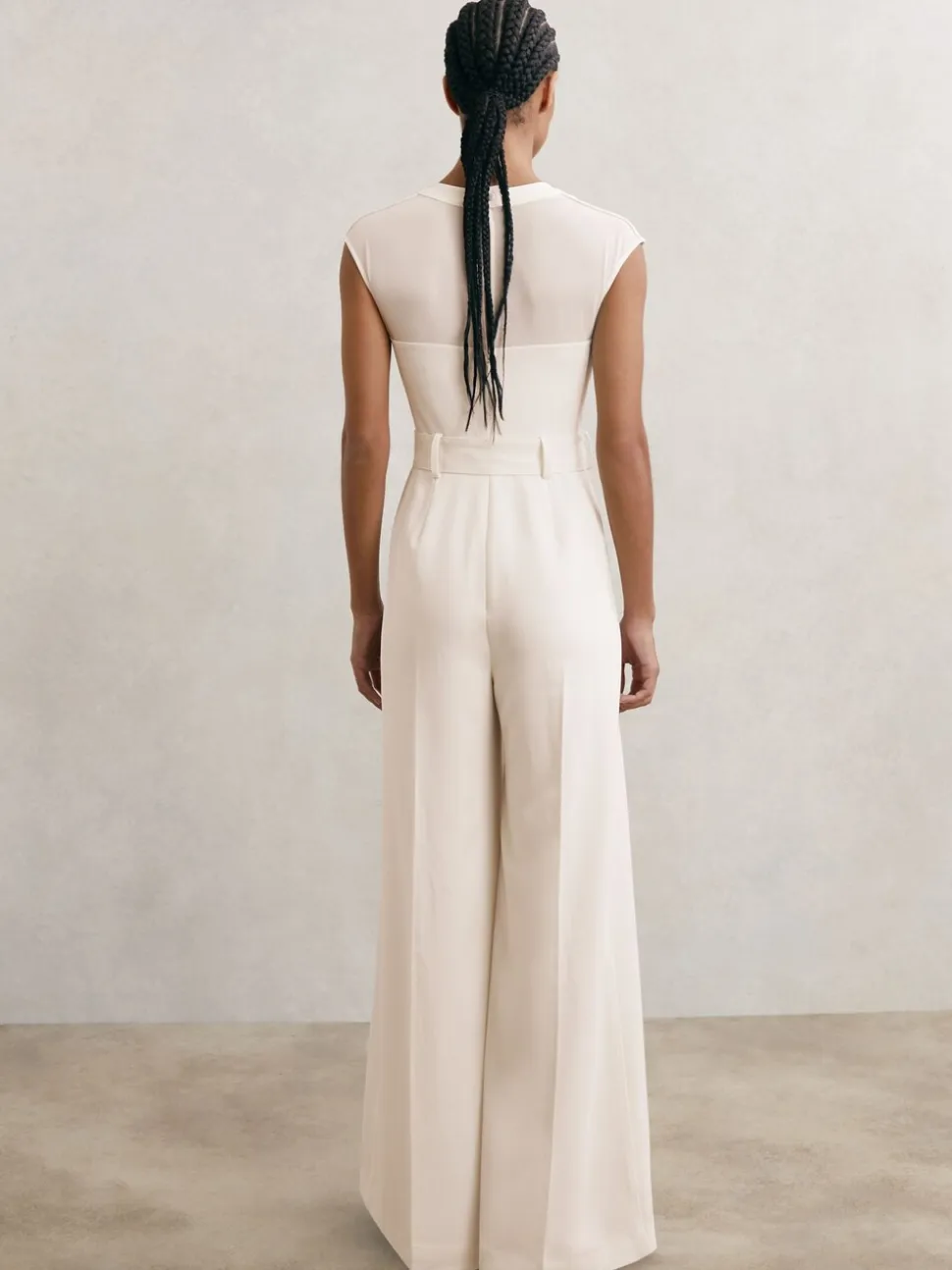 Reiss Alba Sheer-Panel Wide-Leg Belted Jumpsuit