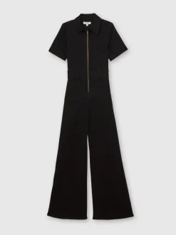Reiss Danie Wide-Leg Zip-Through Denim Jumpsuit