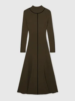 Reiss Polly Contrast-Stitch Knitted Midi Dress