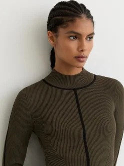 Reiss Polly Contrast-Stitch Knitted Midi Dress