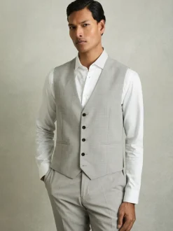 Reiss Slice Puppytooth-Check Suit Waistcoat Wool-Blend