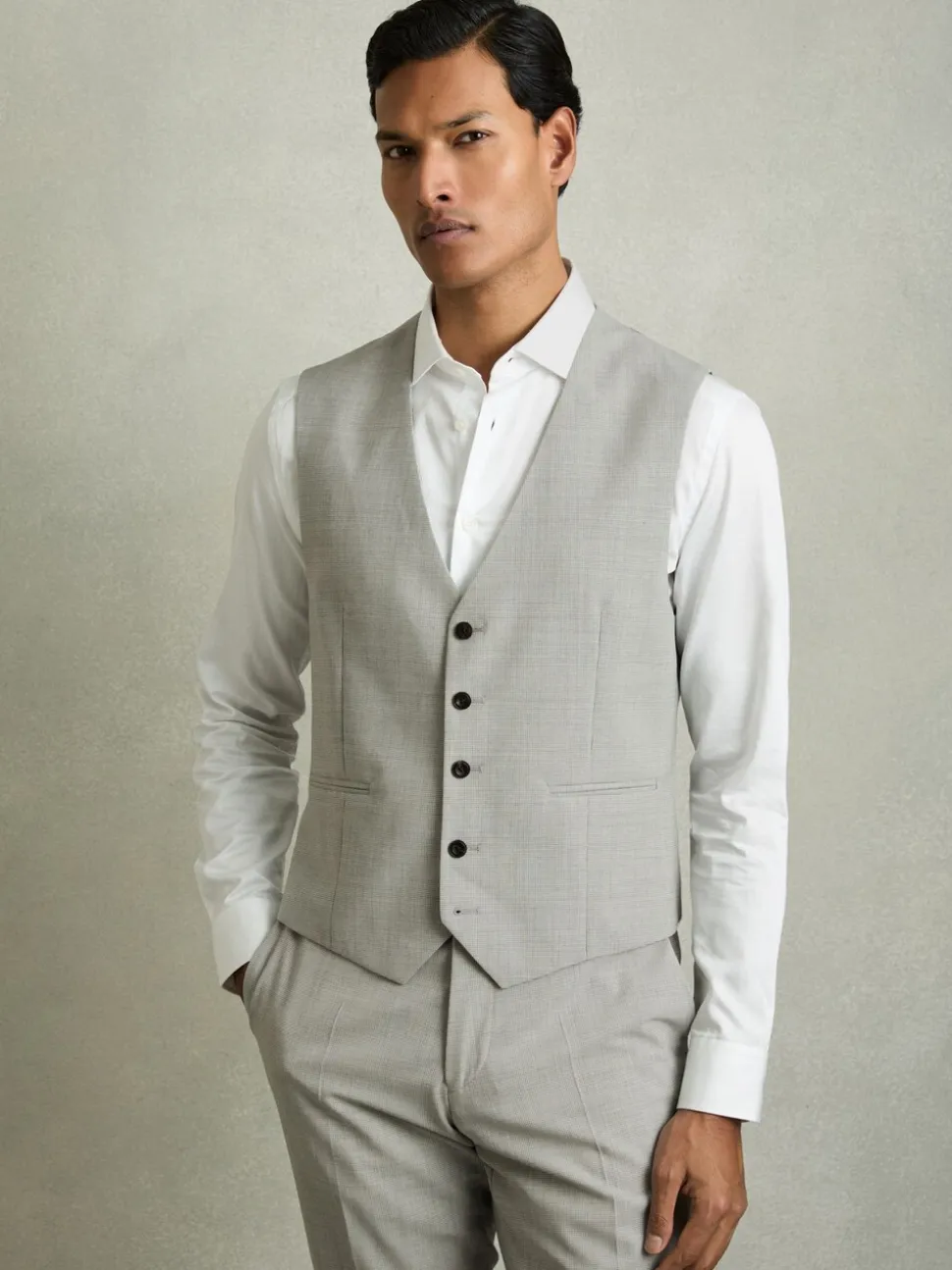 Reiss Slice Puppytooth-Check Suit Waistcoat Wool-Blend