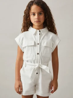 Reiss Zoe playsuit van katoen-linnen met riem
