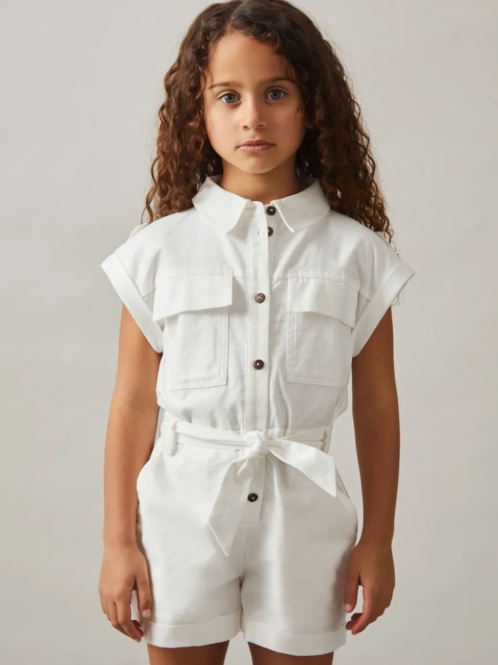 Reiss Zoe playsuit van katoen-linnen met riem