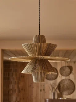 Rieten plafondlamp met gemakkelijk te monteren kap