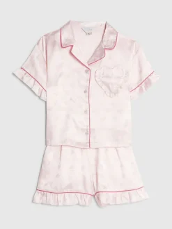 River Island Girls Satin Shirt & Short Pyjamas Set