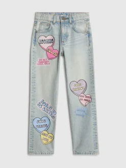 River Island Loveheart Graffiti Straight Leg Jeans