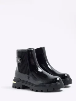 River Island Patent Heart Strap Chelsea Boots