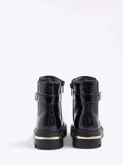 River Island Patent Heart Strap Chelsea Boots