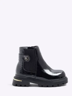 River Island Patent Heart Print Strap Chelsea Boots