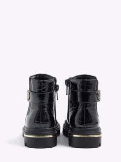 River Island Patent Heart Print Strap Chelsea Boots
