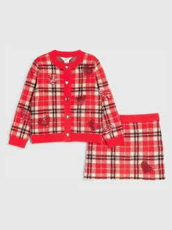 River Island Tartan Sequin Cardigan & Skirt Set