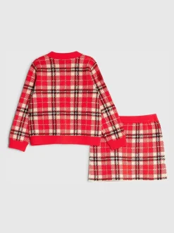 River Island Tartan Sequin Cardigan & Skirt Set