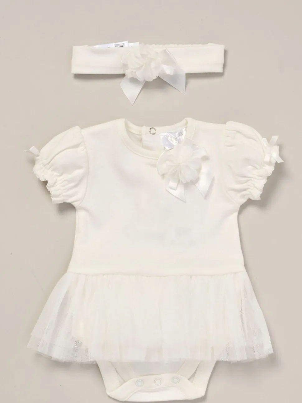 Rock-A-Bye Baby Boutique - Outfitset van witte tutu-romper met roze lintdetail en hoofdband