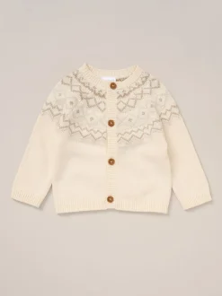 Rock-A-Bye Baby Boutique True Knit Fairisle Pattern White Cardigan And Footed Trousers Outfit Set