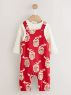 Rode kerstman - All-over Print Kerstmis Baby bretelbroekenset (0mnd-3jr)