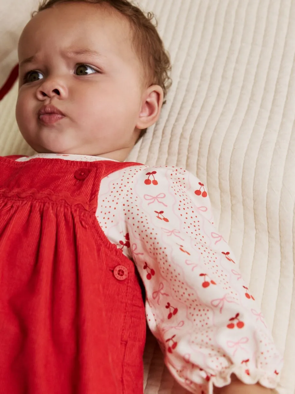 Rode strik - Set van corduroy pinafore, bodysuit met lange mouwen en maillot voor baby's (0mnd-2jr)