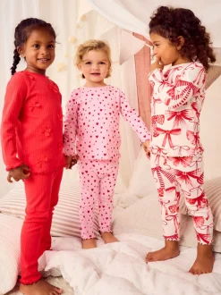 Rode strik/Hart - Verpakking van 3 knusse pyjama's (9 mnd-16 jr)