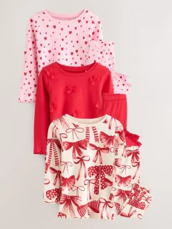 Rode strik/Hart - Verpakking van 3 knusse pyjama's (9 mnd-16 jr)