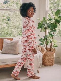 Rode/witte strik print - Pyjama met knoopsluiting (3-16jr)