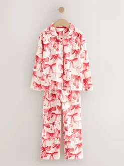 Rode/witte strik print - Pyjama met knoopsluiting (3-16jr)