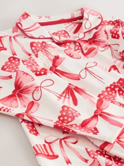 Rode/witte strik print - Pyjama met knoopsluiting (3-16jr)