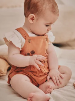 Roestbruin - Babyset van rompertje met korte mouwen en bretelbroek (0mnd -2jr)