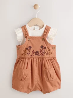 Roestbruin - Babyset van rompertje met korte mouwen en bretelbroek (0mnd -2jr)