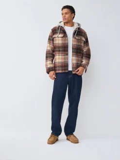 Roestbruin - Borg gevoerd ruit overshirt met capuchon