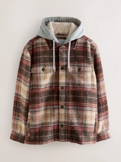 Roestbruin - Borg gevoerd ruit overshirt met capuchon