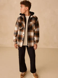 Roestbruin - Borg gevoerde Ruit Overshirt Met capuchon (3-16jr)