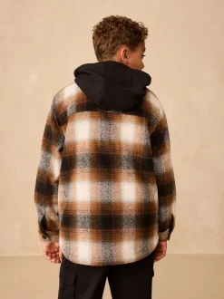 Roestbruin - Borg gevoerde Ruit Overshirt Met capuchon (3-16jr)