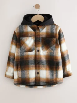 Roestbruin - Borg gevoerde Ruit Overshirt Met capuchon (3-16jr)