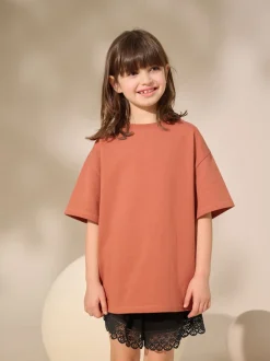 Roestbruin - Oversized zwaargewicht 100% katoenen T-shirt (3-16jaar)