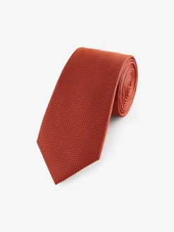 Roestbruin - Set met textuurrijke stropdas en pochet