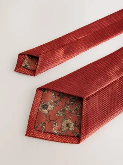 Roestbruin - Set met textuurrijke stropdas en pochet