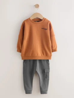 Roestbruin - Set met utility-sweatshirt en super skinny joggingbroek (3mnd-7jr)