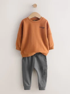 Roestbruin - Set met utility-sweatshirt en super skinny joggingbroek (3mnd-7jr)