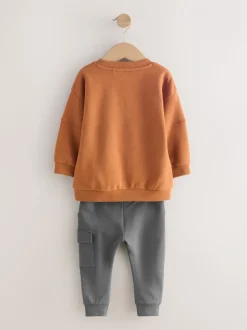 Roestbruin - Set met utility-sweatshirt en super skinny joggingbroek (3mnd-7jr)