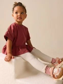 Roestbruin - T-shirt met peplum en korte mouwen (3mnd -7jr)