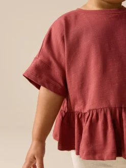 Roestbruin - T-shirt met peplum en korte mouwen (3mnd -7jr)