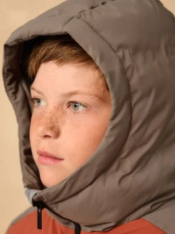 Roestbruine Kleurblokken - Regenbestendige gewatteerde jas met microfleece voering (3-17jr)