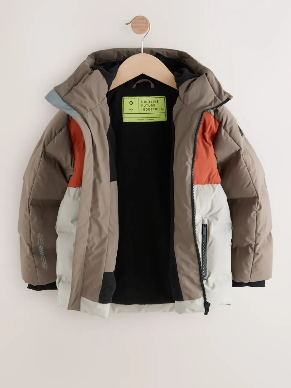 Roestbruine Kleurblokken - Regenbestendige gewatteerde jas met microfleece voering (3-17jr)