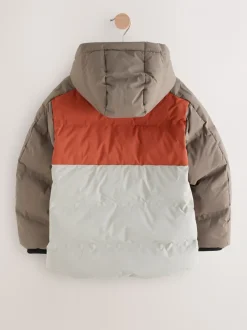 Roestbruine Kleurblokken - Regenbestendige gewatteerde jas met microfleece voering (3-17jr)