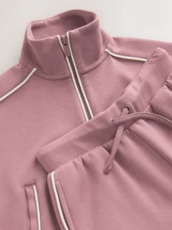 Roestbruin-roze - Set van superzachte joggingbroek met rits, ronde hals en wijde pijpen (3-16jr)
