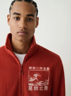 Roestoranje - Hokusai Licence Graphic Polar Fleece Zip Through Funnel Fleece