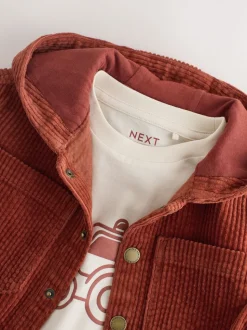 Roestrood - Set van 2 Pieces van corduroy overshirt en T-shirt Met capuchon (3mnd -7jr)