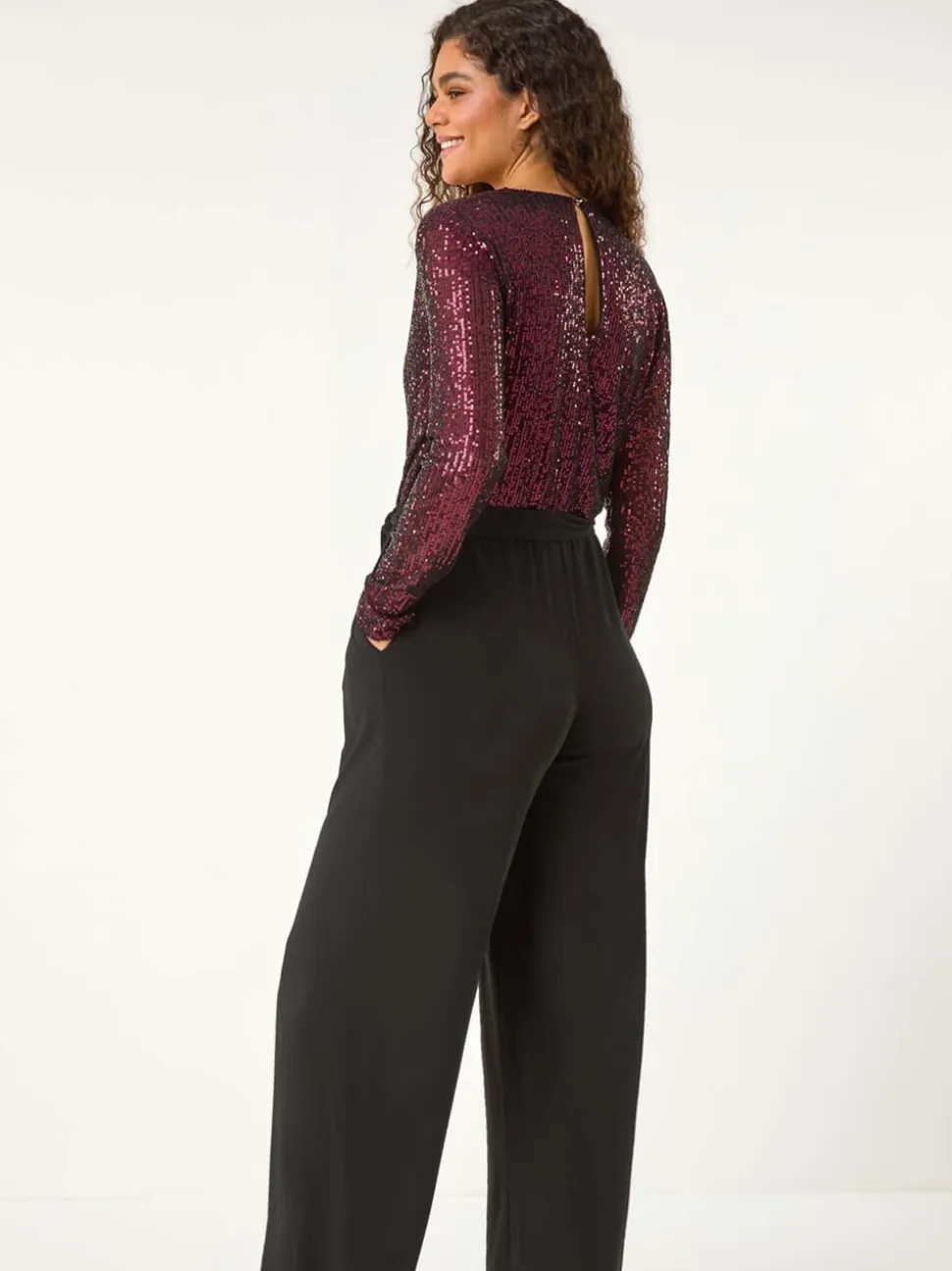 Roman Pailletten wikkel V-hals stretchy Jumpsuit