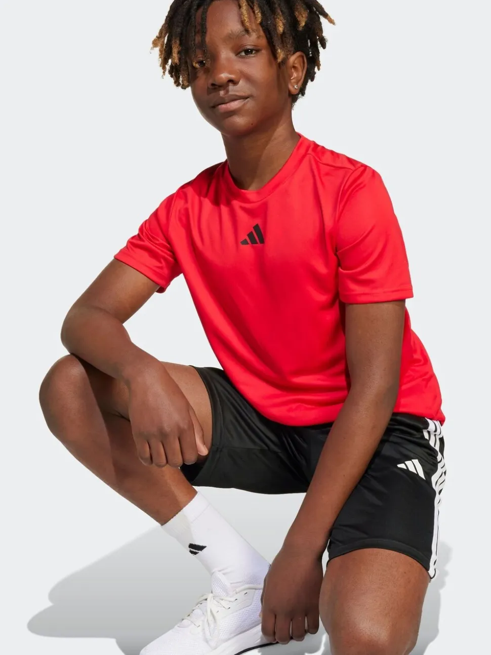 Rood - adidas Train Essentials 3-Strepen Kids T-shirt & Shorts Set