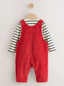 Rood - Corduroy bretelbroeken en Bodysuit set (0mnd-2jr)